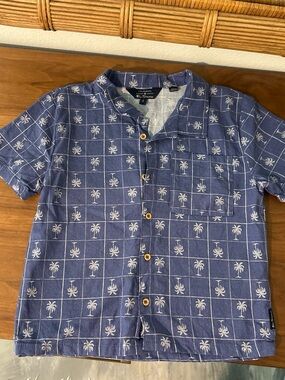 Boys size 8 Ben Sherman Blue Palm-Print Short-Sleeve Shirt